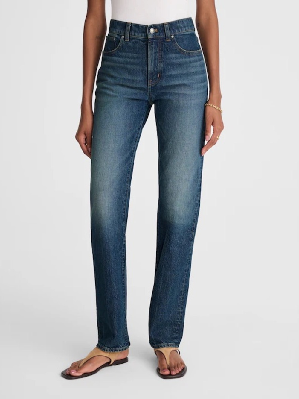 Madewell The Longline Straight Button Fly Jean Size 27 Blue Denim GUC
